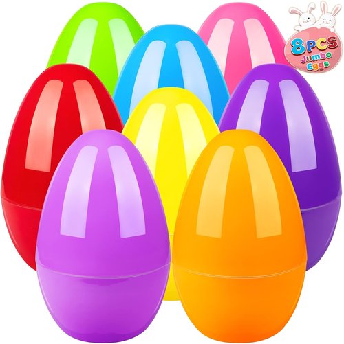 BainGesk Jumbo Easter Eggs - 10" Large Plastic Fillable Surprise Eggs for Kids' Easter Hunt | 8-Pack