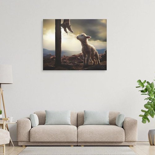 Jesus and Lamb Canvas Wall Art - The Sacrifice of Jesus | Religious Christian Home Decor 8x10