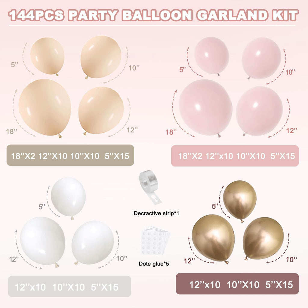 Skiennix Balloon Arch Kit - Dusty Pink & Gold Balloons for Weddings, Engagements & Parties | 10ft Decor