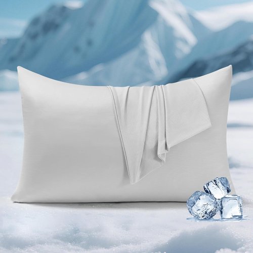 Elegear Cooling Pillowcases - Silver Infused Soft Silky Fabric for Hot Sleepers | Set of 2 Standard, Gray