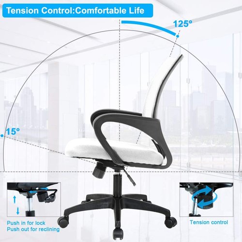 BestOffice Ergonomic Office Chair - Mid-Back Swivel Design with Breathable Backrest & Lumbar Support - Adjustable Height, White for Adults & Women