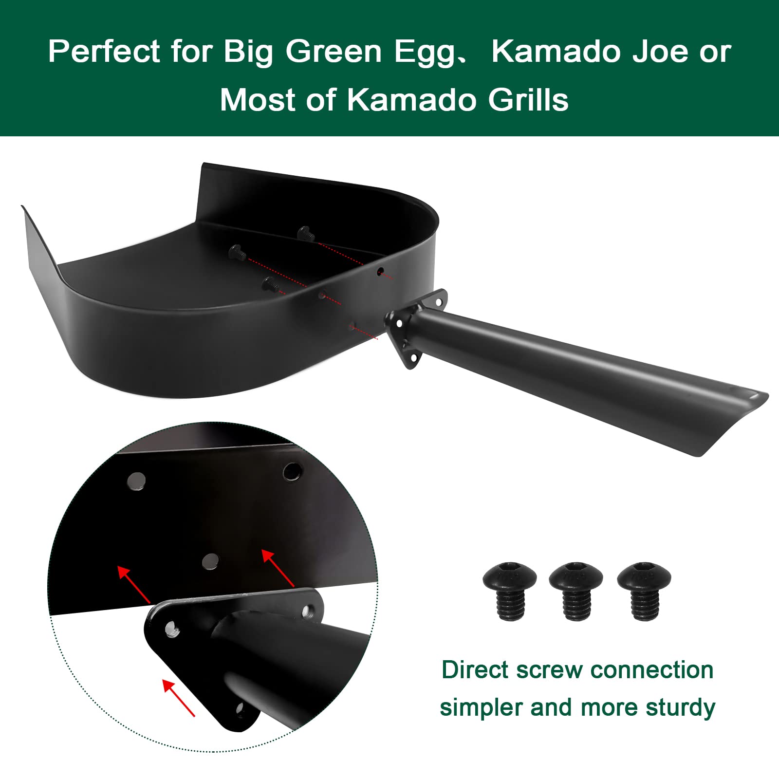 Quantfire BBQ Ash Removal Pan Big Green Egg Accessories, Stainless Steel Ash Tool for BGE Primo and Other Charcoal Kamado Stove