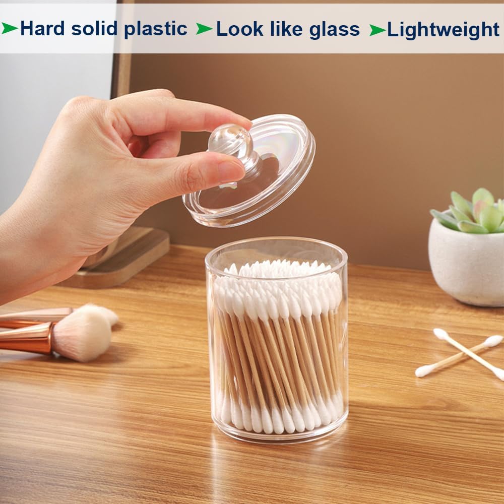 Skiennix Swab Holder Canisters - Clear Plastic Qtip Dispenser with Lid for Cotton Balls & Makeup Pads