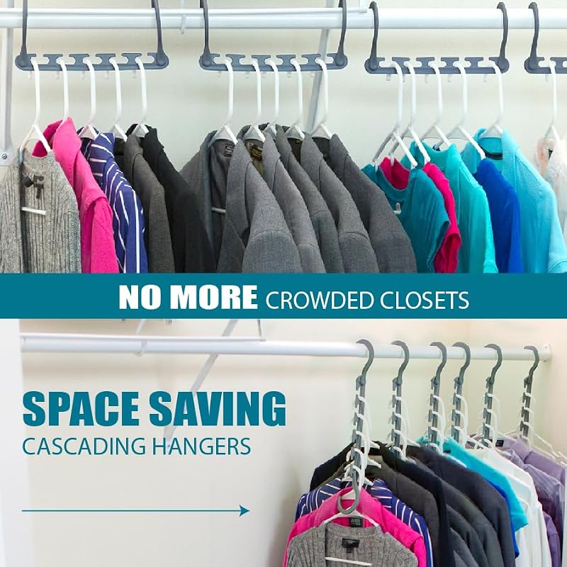 Space Saving Cascading Closet Hangers, 10-Pack 360° Swivel Grey
