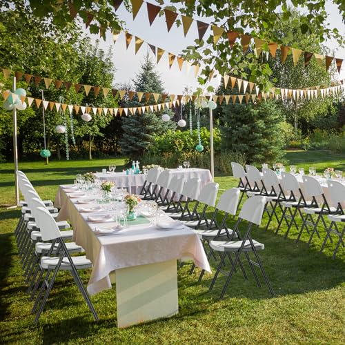 Heavy Duty Folding Chairs - Portable HDPE Steel Chairs, 4 Pack - White