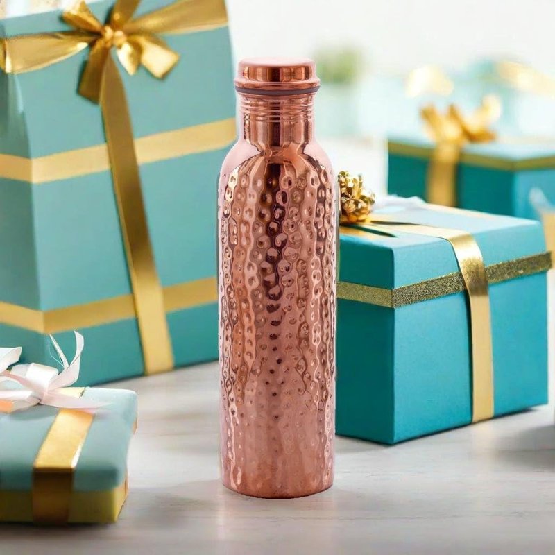 2activelife Hammered Design Pure Copper Water Bottle Seamless Leakproof Water Bottle For Home, Office, Hotel, Travelling and Gifting Drink More Water and Immediately Reap the Health - 33.81 Fl Oz