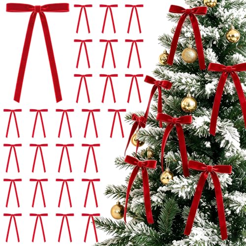 Red Velvet Bows for Christmas Tree 30 Pack 5x7 Inches - Holiday Decor & Gift Wrap - RedWORD