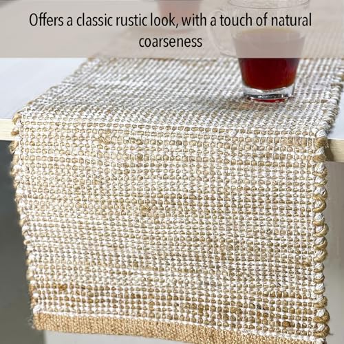 Handwoven Jute and Cotton Table Runner – 13x108 Inch Boho Farmhouse Decor