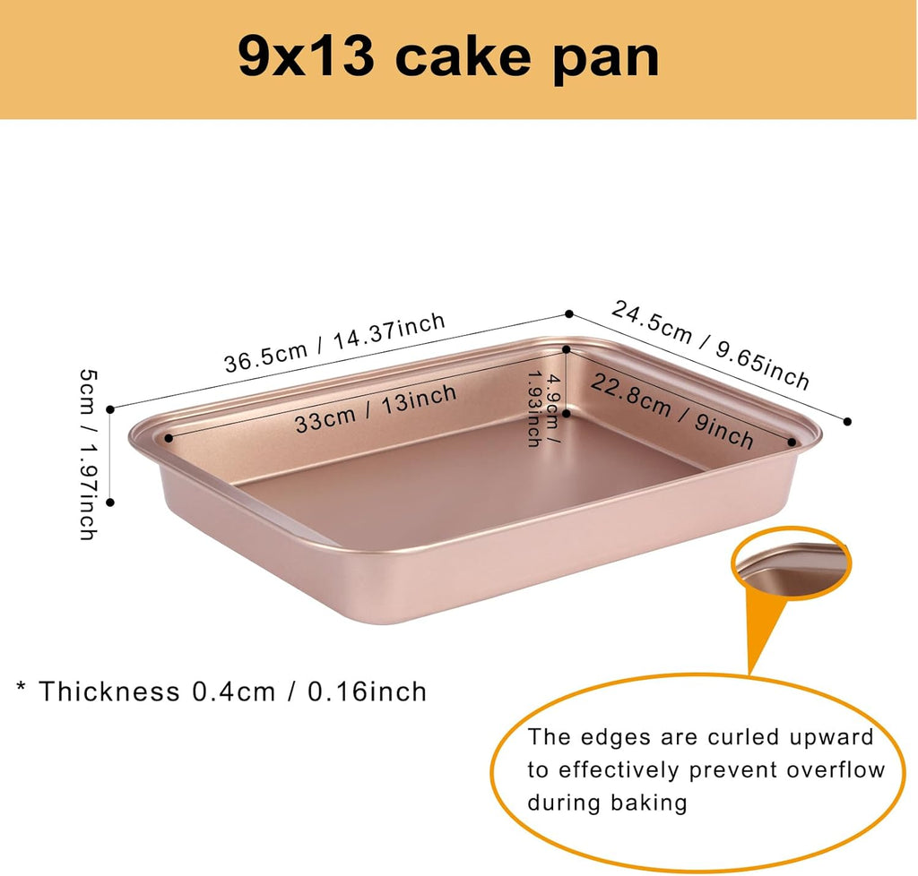 Regine Switzerland Nonstick 9x13 Baking Pan - Easy Clean Carbon Steel Bakeware for Cakes & Lasagna | Rose Gold