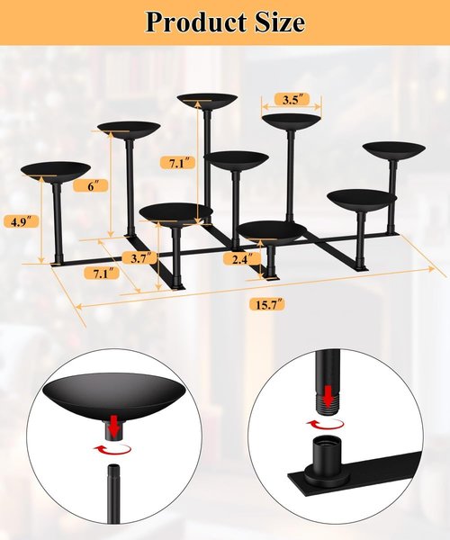 Fireplace Candle Holder - 9 Wax Pillar Plates | Elegant Iron Candelabra for Indoor Decor