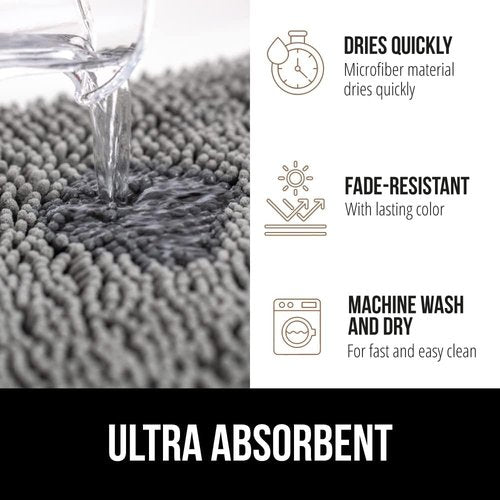 GORILLA GRIP Bath Rug Mat & Mesh Bath Pillow Bundle - Soft Absorbent Chenille, Gray & White, 2 Items