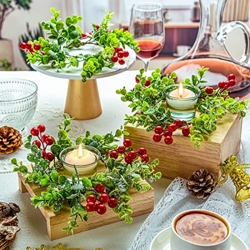 12-Piece Christmas Candle Rings with Glass Holders - Red Berry Wreaths
