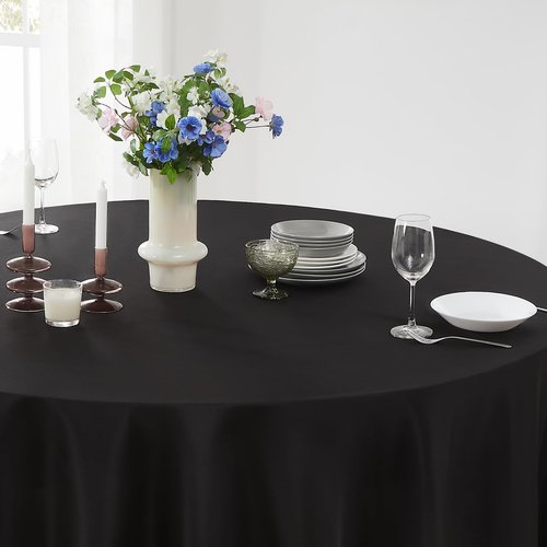 Aocoz Round Tablecloth 2 Pack 120 Inch Black Tablecloths Washable Decorative Linen Polyester Table Clothes Cover for Dining Table Banquets Buffet Parties and Wedding