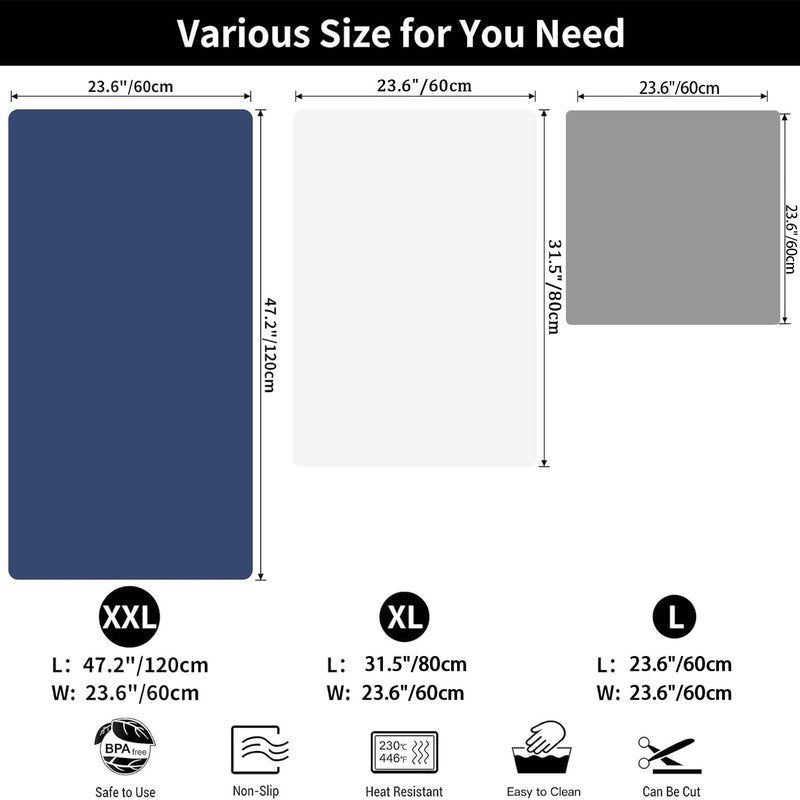 2MM Extra Thick Silicone Mats for Kitchen Counter, 23.6" x 15.7" Kitchen Island Heat-Resistant Coffee Mat, Non-slip Desk Protect Mat, Multipurpose Countertop Protector (Semitransparent)