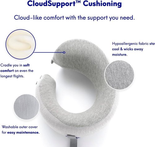 C CUSHION LAB Travel Pillow - Award-Winning Ergonomic Memory Foam for Neck Support | Compact Gray Design