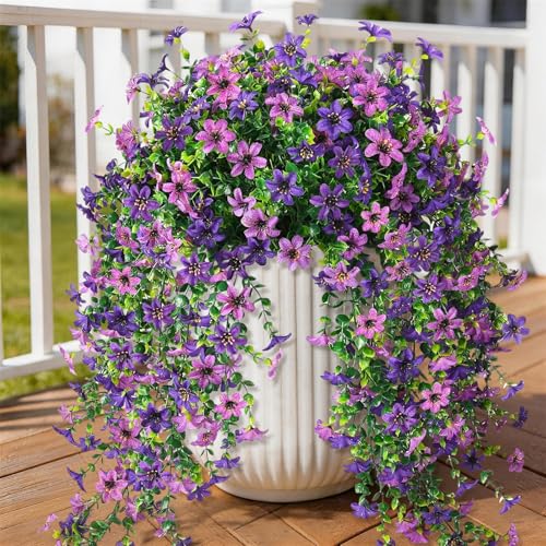 Artificial Outdoor Hanging Flowers - 2 Pack UV-Resistant Faux Silk Daisies