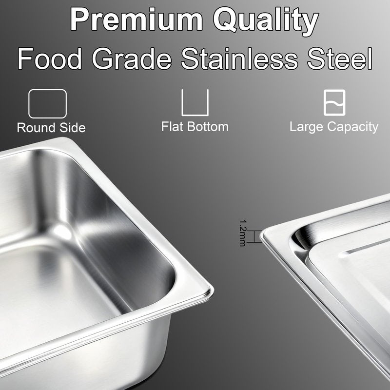VOISEN Hotel Pans with Lids 2 Pack 1/1 Size 2.5" Deep, 1.2mm Thick Steam Table Pans Full Size, Commercial Food Pan for Catering Buffet Chafing Dish Pan,20.87"x12.8"x2.5"