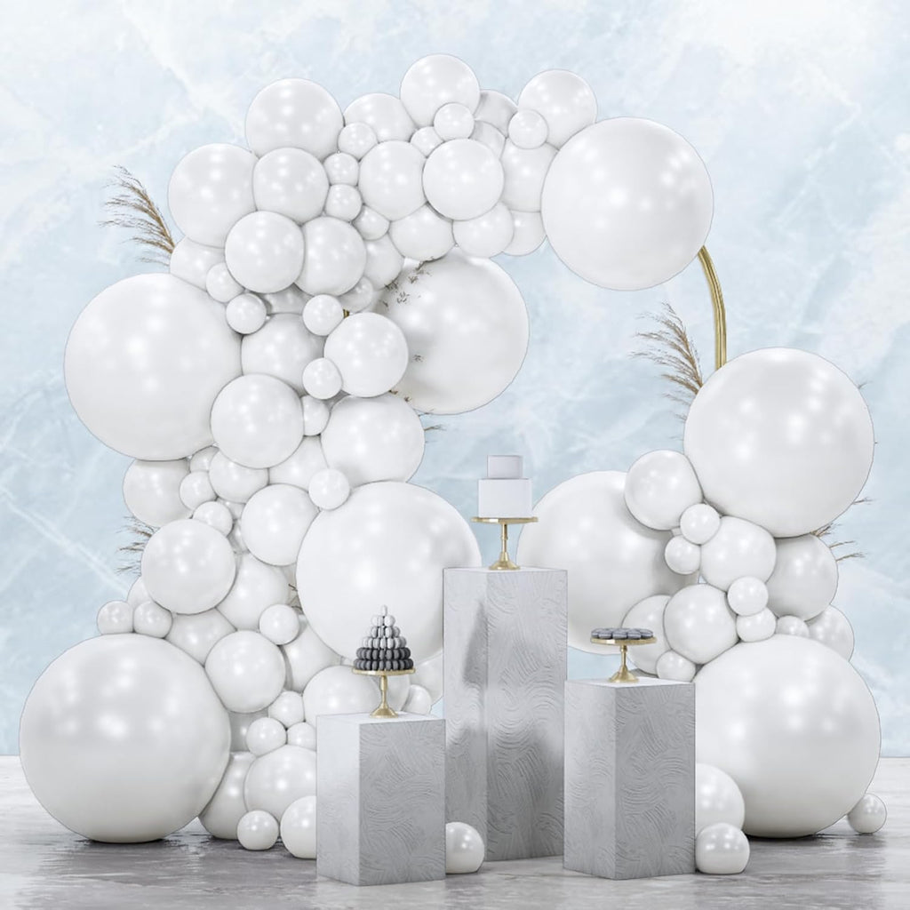 PartyWoo Pearl White Balloons - 140-Piece Metallic Latex Balloon Arch Kit for Weddings & Events | 5-12 Inch Sizes