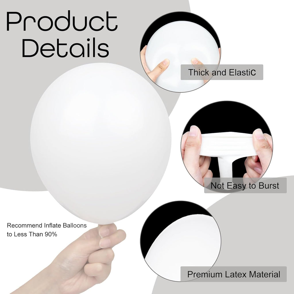 Ouddy White Balloon Set - 129Pcs in Various Sizes with 6Pcs 18” Matte Arch Garland Kit | Perfect for Parties & Celebrations