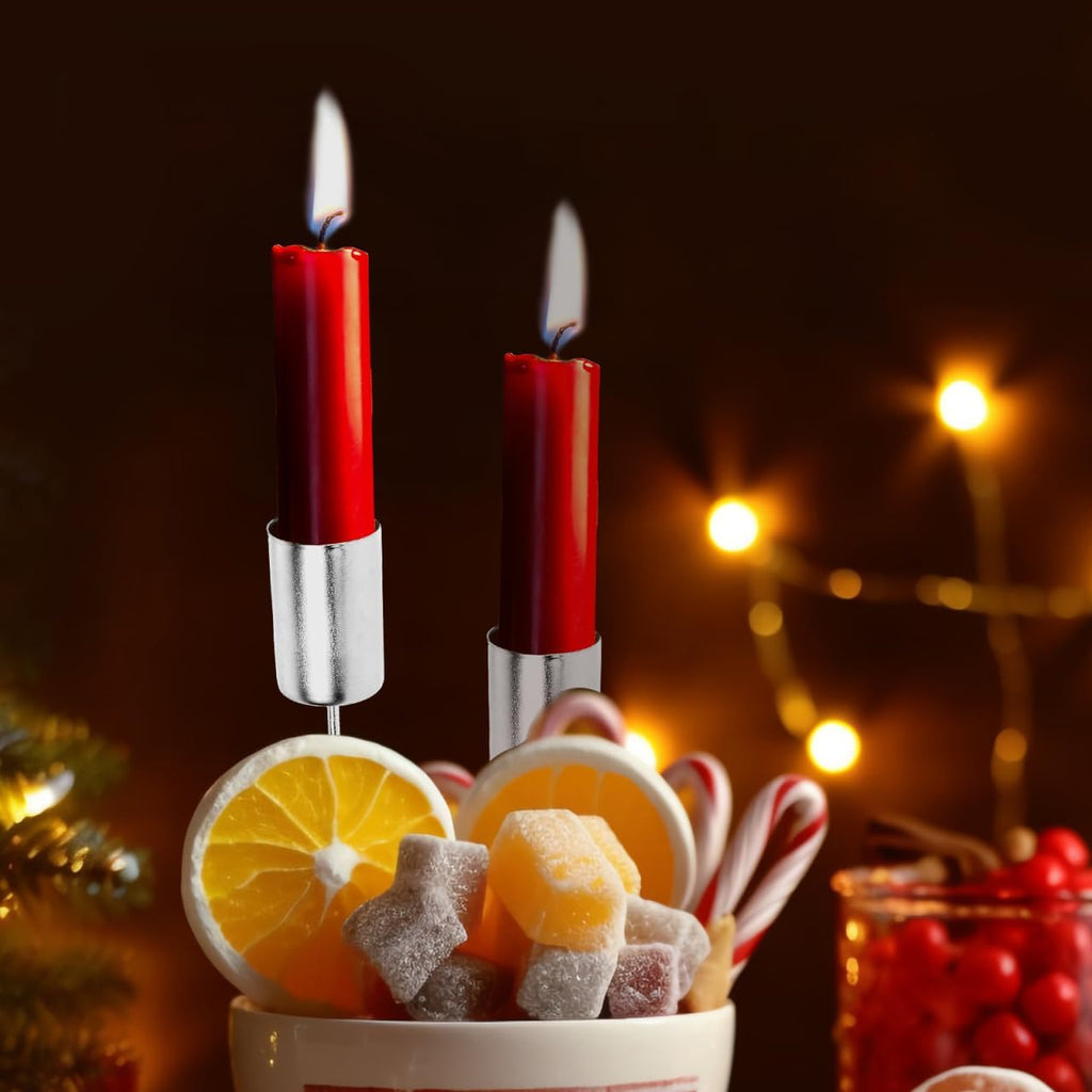 UKCOCO Silver Iron Candle Holders - 5 Pcs with Spike Taper Cups for Christmas Table Decor
