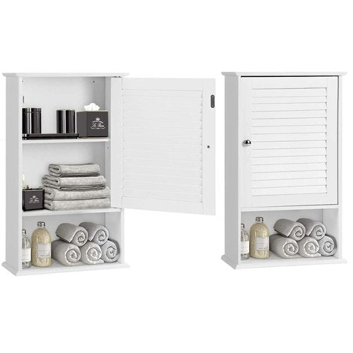 SPSUPE Single-Door Medicine Cabinet with Adjustable Shelf, Wooden Wall Storage Cabinet, Wall Mounted Bathroom Cabinet, White
