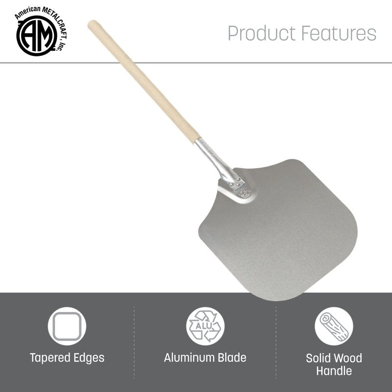 American METALCRAFT, Inc. "3512 35.5"" Aluminum Pizza Peel with 19"" Wood Handle, 12"" x 14"" Medium Blade", Silver