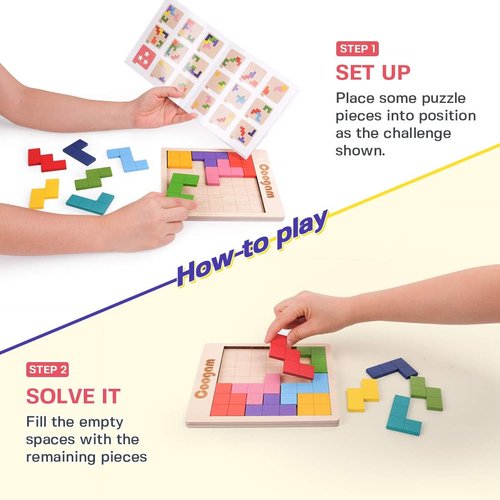 Coogam Wooden Puzzle | 3D Brain Teaser Game with 60 Challenges | Montessori STEM Toy for All Ages