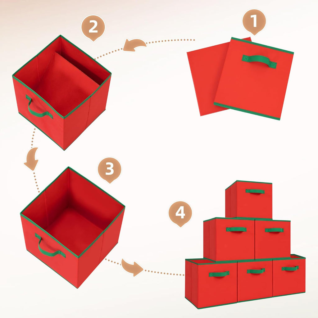 Storage Maniac Storage Cubes - Durable 11-Inch Foldable Bins | 6-Pack Red Organizers for Home & Office