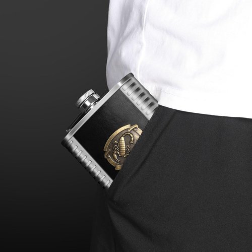 TOX TANEAXON 10 oz Scorpion Pattern Pocket Stainless Steel Whiskey Liquor Hip Flask with Funnle and Box