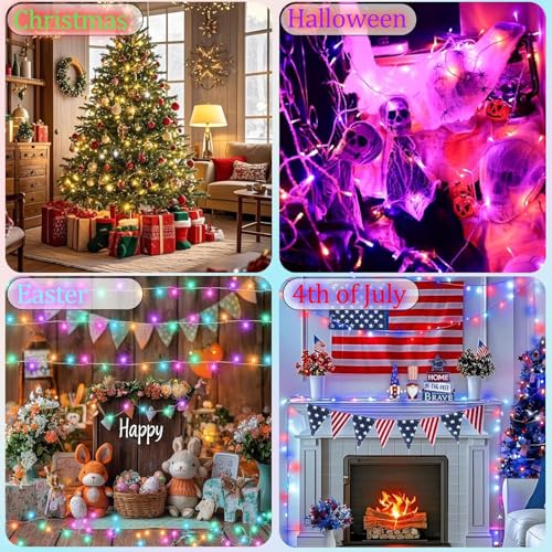 Color Changing Christmas Lights 35 Colors 33FT 100 LED Connectable Waterproof String Lights with Remote - Clear Wire