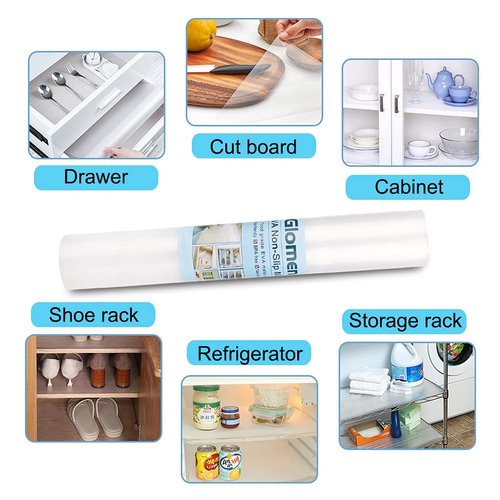 Shelf Liner, Non-Slip Cabinet Liner, Washable Oil-Proof for Kitchen Cabinet, Shelves, Refrigerator, Storage, Desks, 12 Inches x 10 FT, Non Adhesive Drawers Liner… (12 Inches x 10 FT x 6 Rolls)