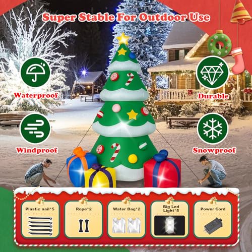 Quxeu 7 FT Inflatable Christmas Tree Outdoor Decor with LED Lights & Gift Boxes - Easy Setup