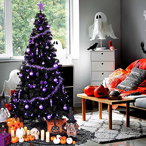 6 Ft Black Artificial Christmas Tree with Metal Stand & 1000 PVC Tips