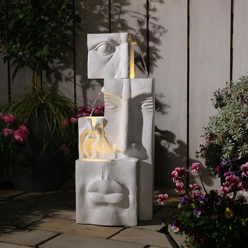 35.2-Inch Modern Floor Standing Waterfall Fountain with LED Lights