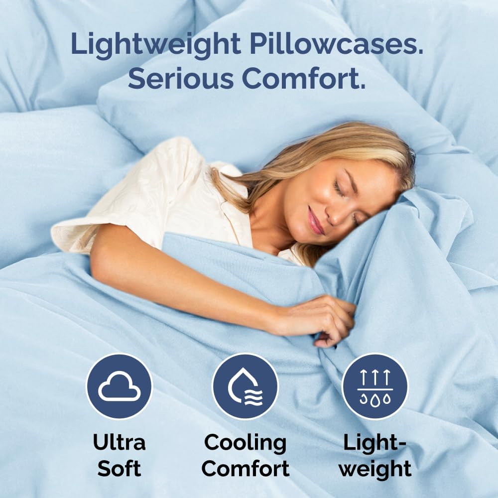 Skiennix Queen Pillow Cases Set of 4 | Ultra Soft Hotel Quality, Wrinkle-Free & Fade Resistant - Sky Blue