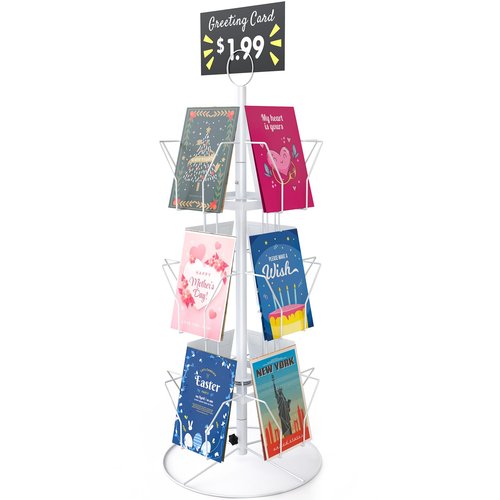 ANBOXIT Greeting Card Display Stand Rotating Rack Holder, for Postcard Sticker Retail, Metal White, 12 Display Pockets