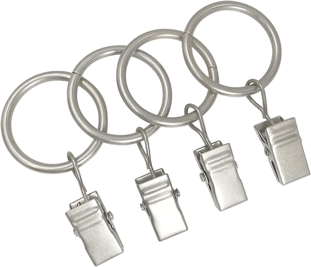 Skiennix Metal Curtain Rings - 44 Pack Drapery Clips with 1 Inch Inner Diameter - Matte Silver Finish