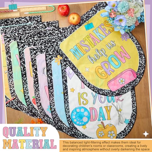 8-Piece Composition Notebook Classroom Curtains, Inspirational Window Panels