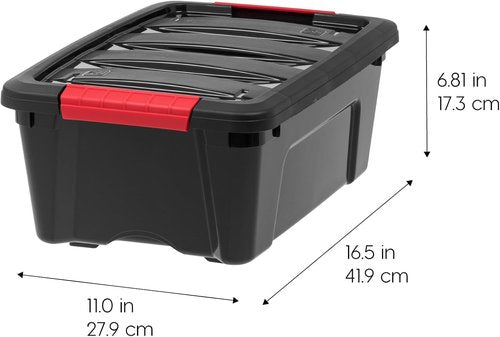 IRIS USA 13 QT Plastic Storage Box - BPA-Free, Durable Nestable Containers with Latches - Black | 6 Pack