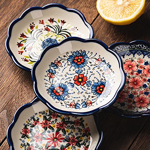Sizikato 4-Pack Porcelain Appetizer Plates 4-Inch Snack Dish with Flower Pattern