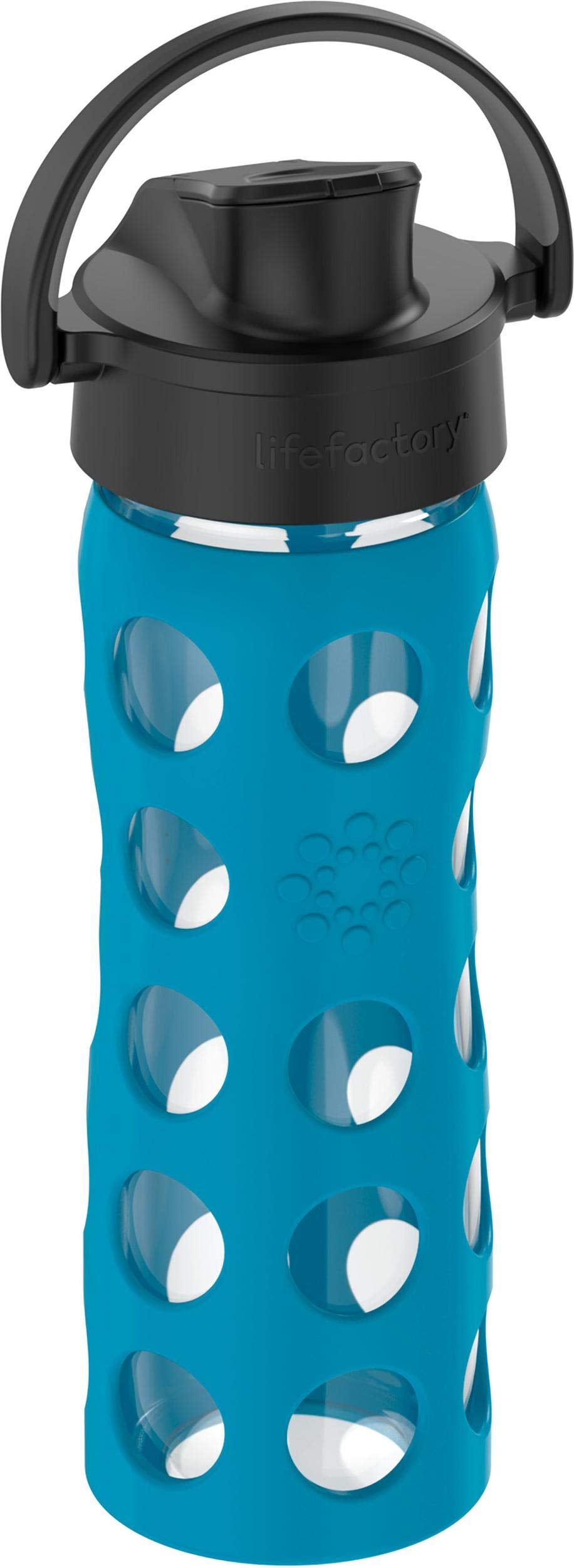 Lifefactory 16-Ounce Glass Water Bottle with Active Flip Cap and Protective Silicone Sleeve, Teal Lake
