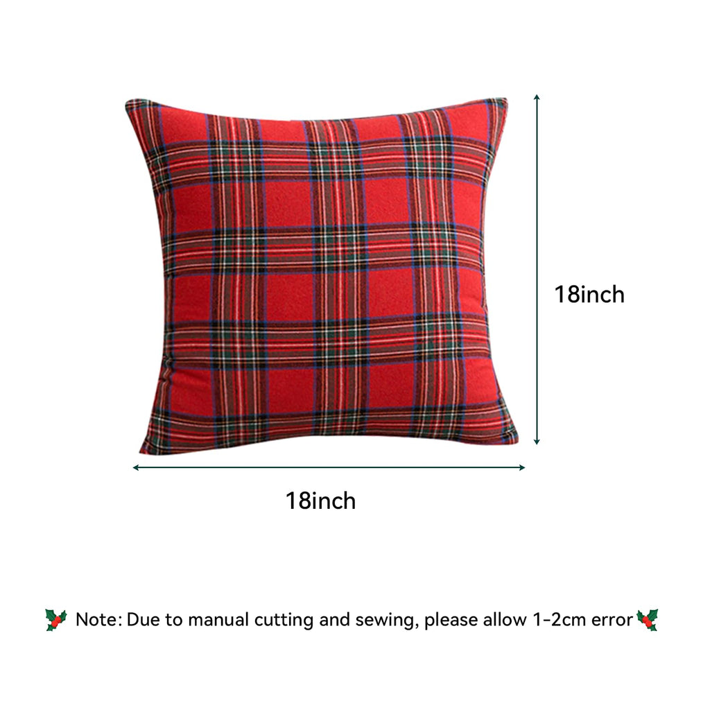 Softalker Christmas Pillow Cover 18x18 Set of 4 - Red Tartan Checkered Throw Pillow Cover, Farmhouse Buffalo Plaid Xmas Decorative Cushion Case for Couch Sofa, Christmas Holiday Decor