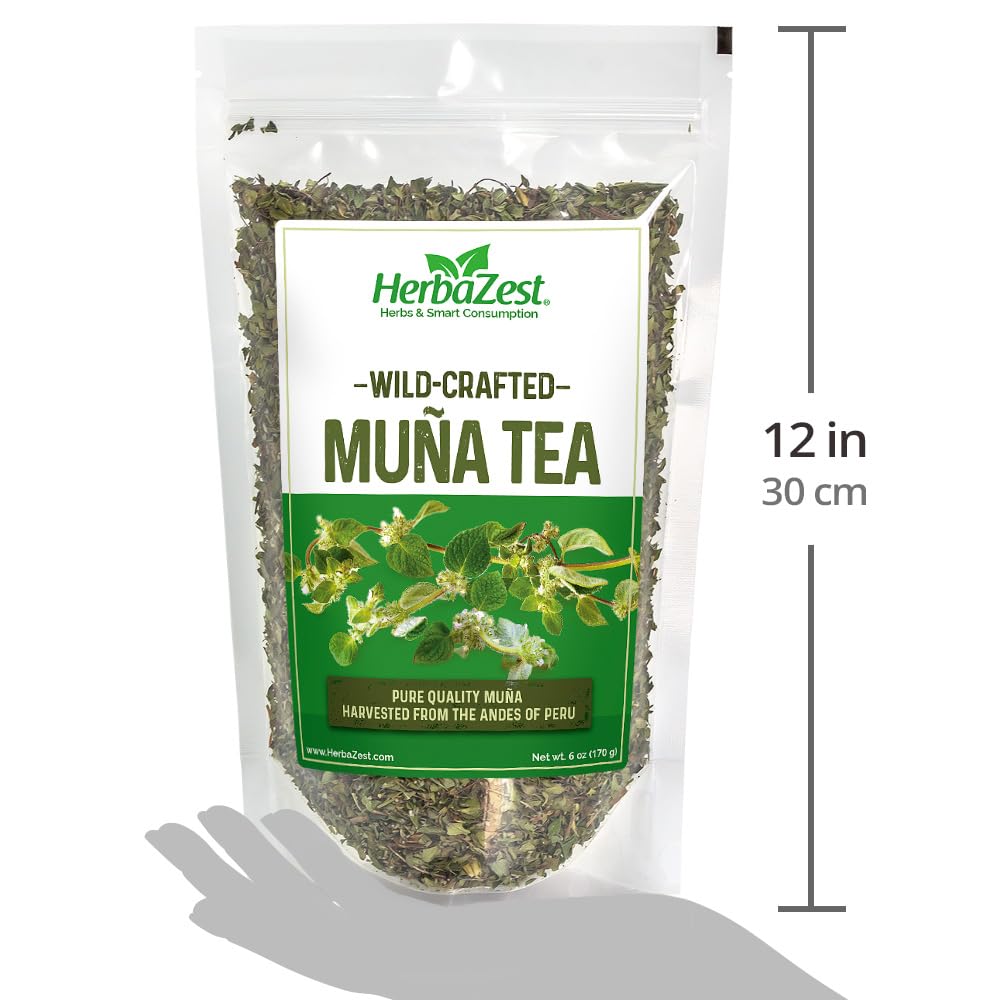 HerbaZest Muña Tea (Andean Mint Tea) – 6oz (170g) – Premium Wild-Crafted & 100% Pure Loose Leaves & Stems