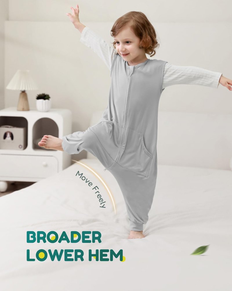 HOMEAL Toddler Sleep Sack with Legs, Bamboo Sleep Sack 0.5 Tog, Sleep Sack 2t-3t, Toddler Sleep Sack with Feet, Sleep Sacks Wearable Blankets for Toddlers, Grey