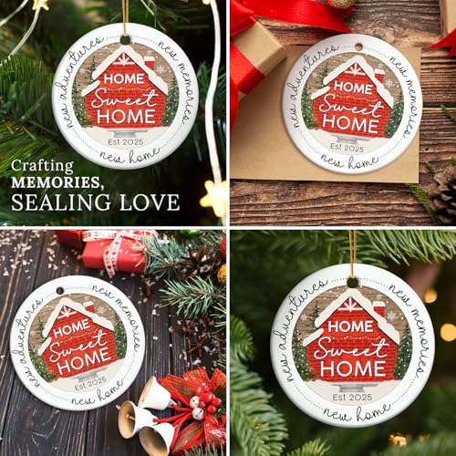 HEXMOZ New Home Ornament 2025 - Best Housewarming Gifts 2025 - New Home Gift Ideas - House Warming Gifts - First House Gift for Owners, Couples, Men, Women - Our First Christmas Ceramic Keepsake