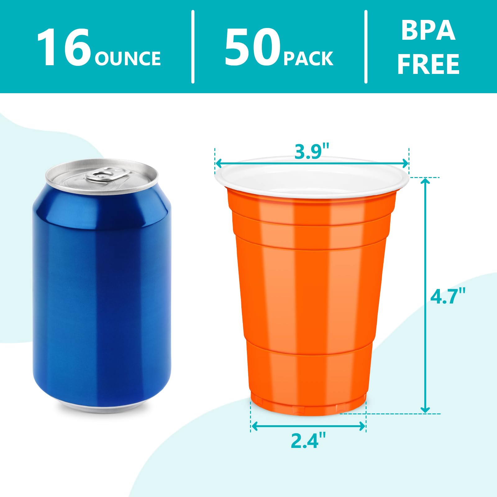 LANLISA 50 Orange Plastic Cups, 16 oz Disposable Cups, Drinking Cups For Birthday Party, Halloween, Thanksgiving, Harvest, Fall