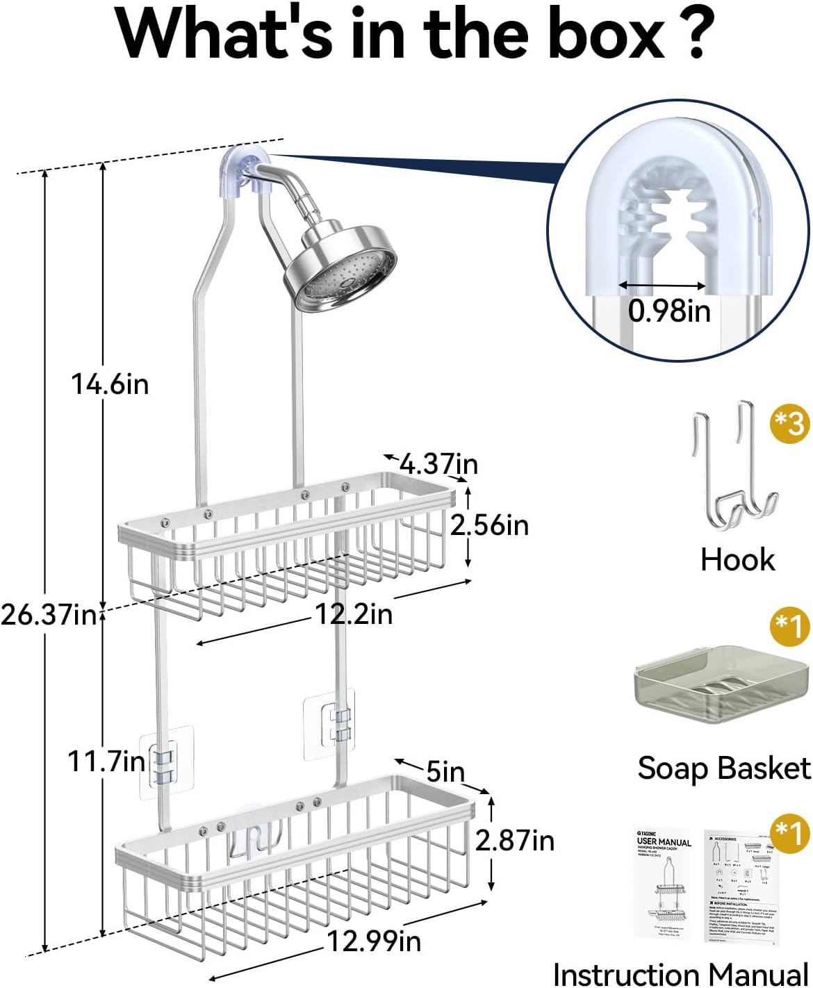 YASONIC 2-Tier Shower Caddy - Space-Saving Hanging Organizer | 3-Pack Corner Storage Solution