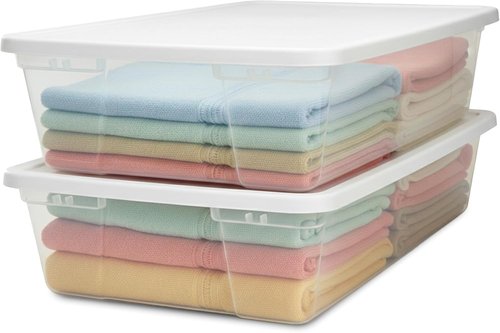 HOMZ Large Clear Plastic Storage Organizer Bins - 2-Pack Snaplock Containers, 41 Quart, White | Stackable for Home & Office