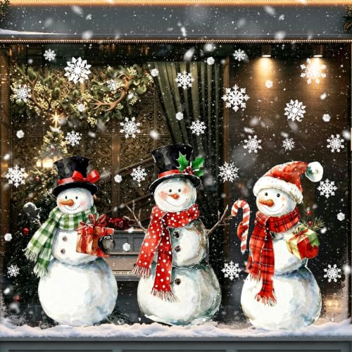 Large Snowman Christmas Window Clings Decorations 3 Sheets Holiday Stickers