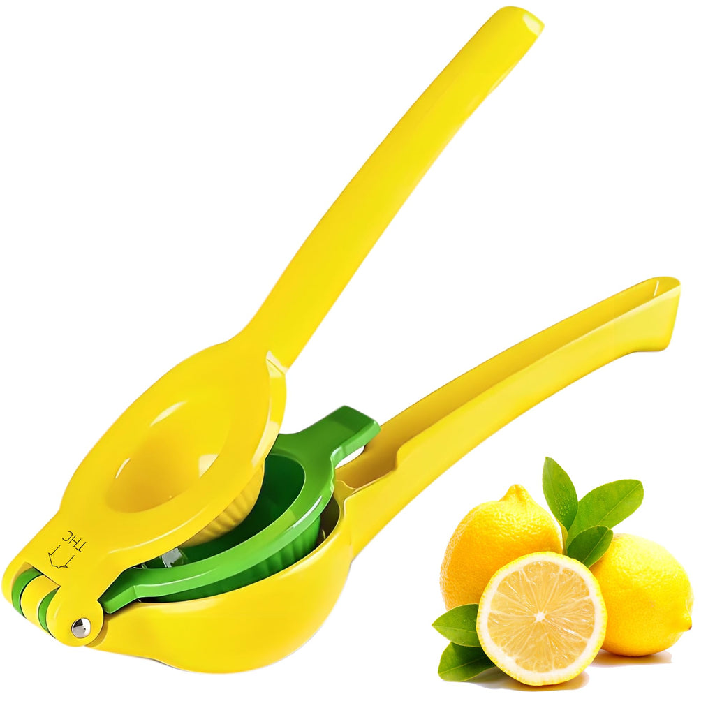 The HomeFlow Co.’s 2-in-1 Lemon & Lime Squeezer, Heavy-Duty Manual Citrus Juicer, High-Extraction Hand Press with Seed Filter, Durable Metal, Dishwasher-Safe, Easy To Use & Clean (Yellow & Green)